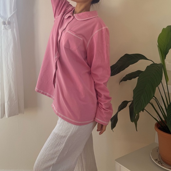 Denim & Company Cotton Pink Pajama Top With Snap Button Collared Size XL - Picture 6 of 11